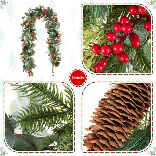 Glitzhome® 6ft. Christmas Berry & Pinecone Eucalyptus Garland, Set of 2